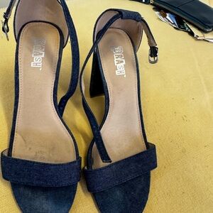 Brash Blue Denim Block Heel Sandals with Ankle Strap
